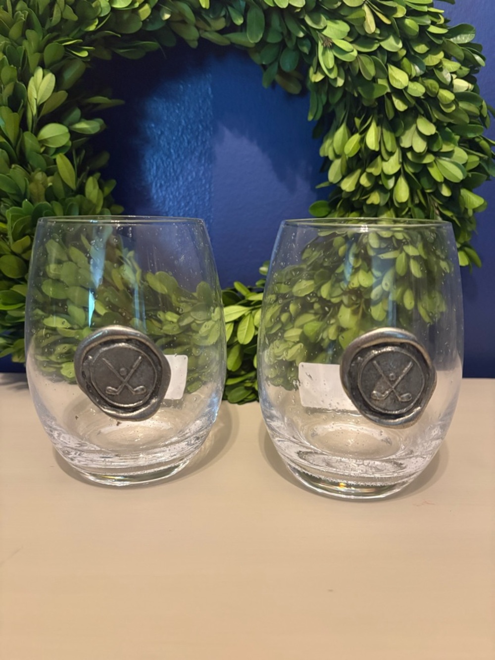 Southern Jubilee Set of 2 Clear Stemless Golf Emblem Wine Glasses